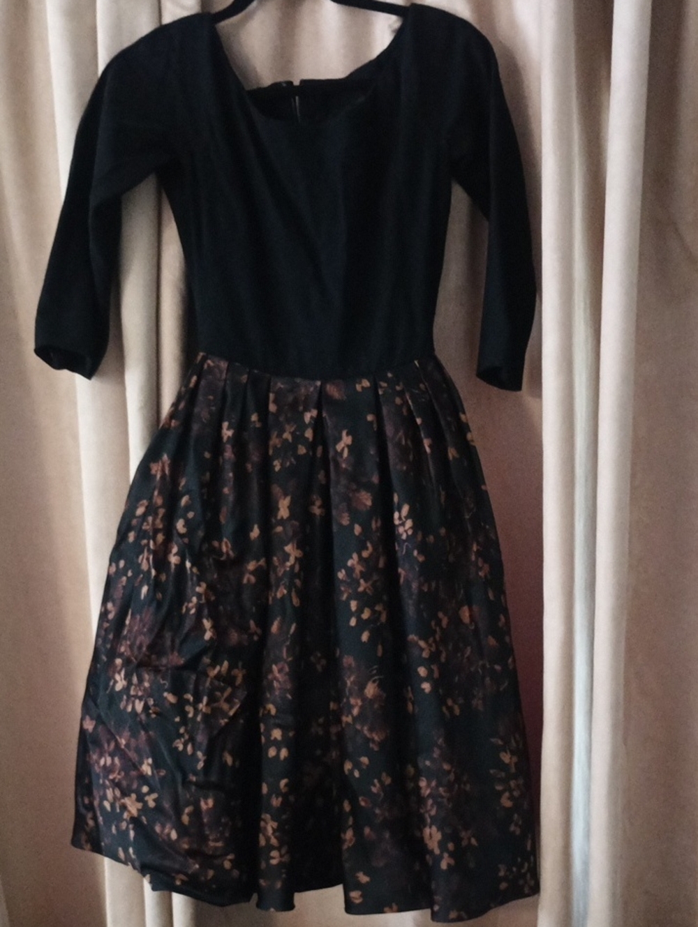 Black & Brown Floral Fit-and-Flare Women's Dress